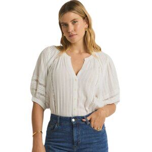 Z Supply Elliot Lace Inset Top Boho Peasant sz S White Ivory Romantic Feminine